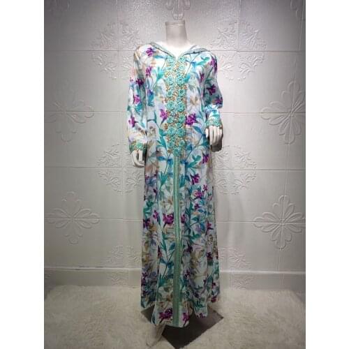 Plus Size Arabic Middle East Islamic Clothing Plus Size Eid Hooded Hijab Printing Dress for Women 2021 Dubai Jalabiya Embroider