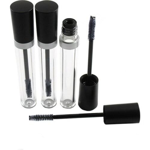 100pcs 8ml Empty Mascara Cream Tube, Black Cosmetic Container, Eye Black Bottle With Brush Cap, Make Up Empty Tube