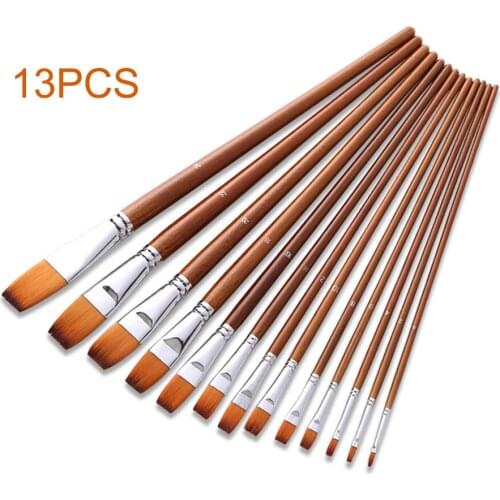13pcs Professional Long Wooden Handle Nylon Hair Paintbrush Art Paint Brushes Set for Acrylic Face Painting Drawing Art Supplies