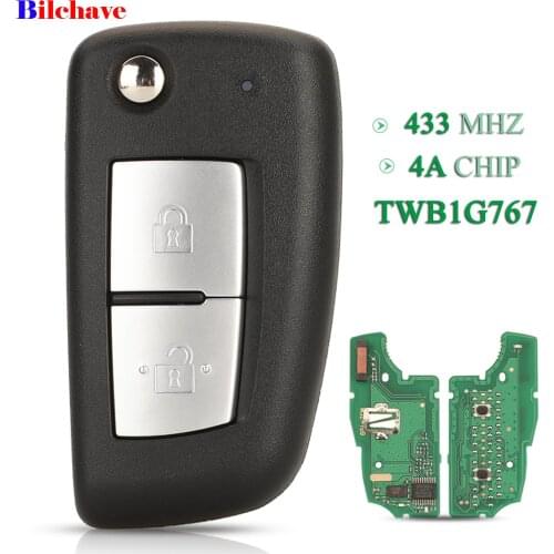 Bilchave 2 Buttons For Nissan Qashqai Micra Pulsar X-Trail Fob 433MHz 4A Chip TWB1G767 Flip Smart Remote Car Key