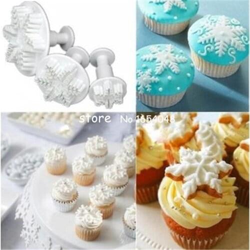 3PCS/Lot Traditional SnowFlake Fondant Cake Plunger Cutters Sugarcraft Cake Decoration Molds Plastic Fondant Cutters Free Ship