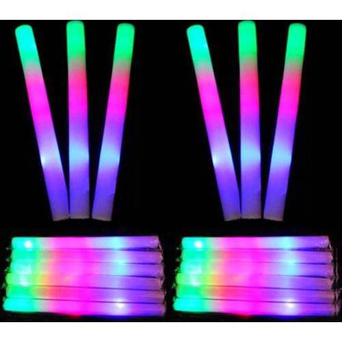 30 Pcs Light-Up Foam Sticks LED Soft Batons Rally Rave Glow Wands Multicolor Cheer Flashing Tube Concert for Festivals Party