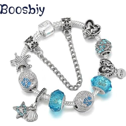 New Design Ocean Style Charm Bracelet For Women With Starfish Charm Beads Pendants Fit Brand Summer Simple Jewelry Gift