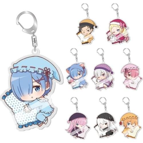Japanese Anime Re:Life In A Different World From Zero Keychain Rem Ram Cartoon Figures Acrylic Keyring Toys Bag Pendant Ornament
