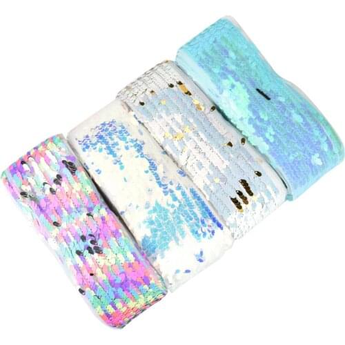 HSDRibbon 3inch 75mm colorful Sequin Water droplets Rimless Net Sequin Ribbon 15Yards/Roll