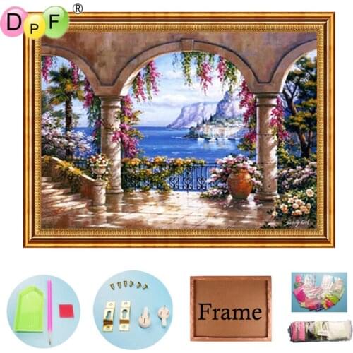 DPF diamonds picture Seaside scenery and framed diamonds painted cross stitch home decor full round diamonds