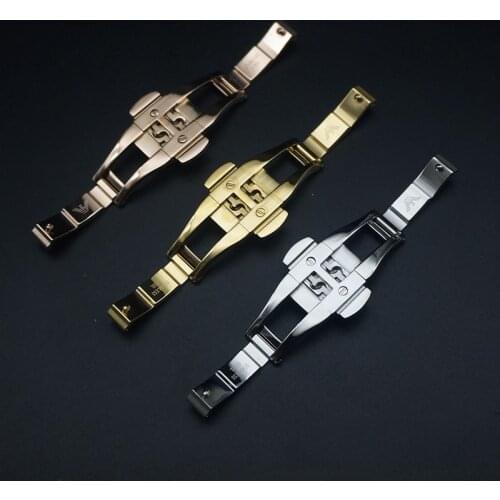 Double Press Watch Push Button Fold Clasp For Armani Gypsophila Metal Stainless Steel Seamless Butterfly Buckle Watch Accessory