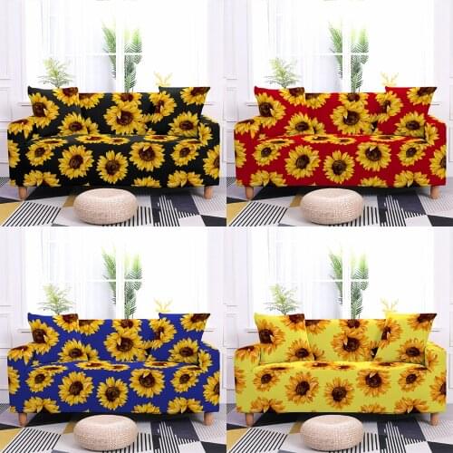 3D Sunflower Elastic Sofa Cover Autumn Floral Stretch Couch Slipcover Yellow Flower Sectional Corner Sofa Cover For Living Room
