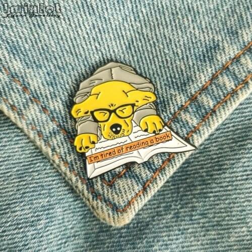 Cute Cat Book Enamel Pins Mutant Spider Dog Read Book Teeth Custom Brooches Bag Clothes Lapel Pin Badge Cartoon Jewelry Gift