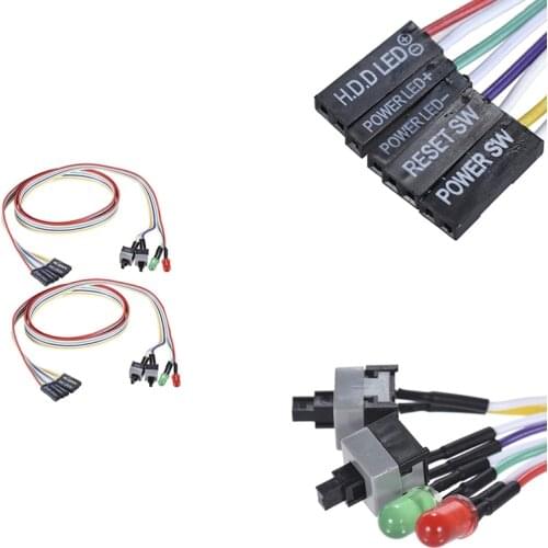 Computer Case ATX Power on Off Reset Switch Cable with 2 LED Light Light Red Green ATX Case Front Bezel Wire,65cm