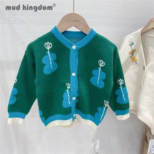 Mudkingdom Girl Cardigan Sweater Long Sleeve V-neck Cartoon Cute Drop Shoulder Tops Kids Clothes for Spring Autumn Outerwear