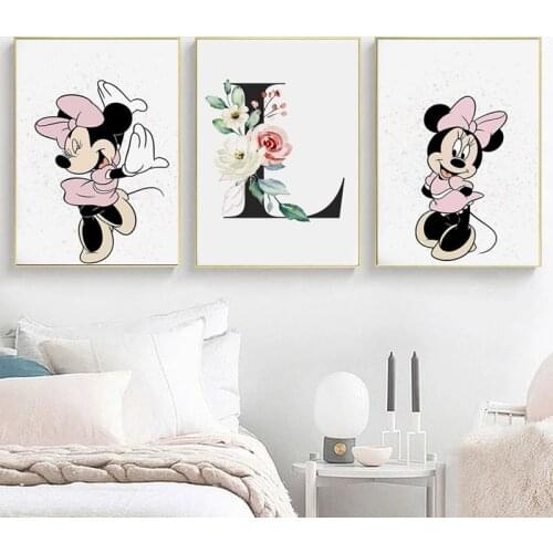 Disney Mickey Mouse and letter Canvas Painting Cartoon Poster Print Wall Art Nordic style Picture Cuadros for Kids Room Decor