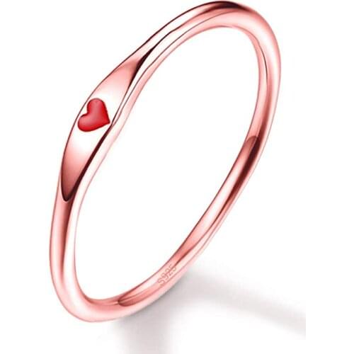 925 Sterling Silver Promise Rings for Her Carved Red Black Heart Rose Gold Color Stackable Band Size 5-10 Fashion Rings