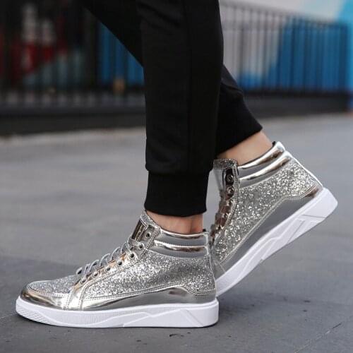 Sequin High Top Sneakers Men Black Gold Sliver New Fashion Men Boots Mens Casual Shoes Hot Sale Plus Size Masculino Trainers