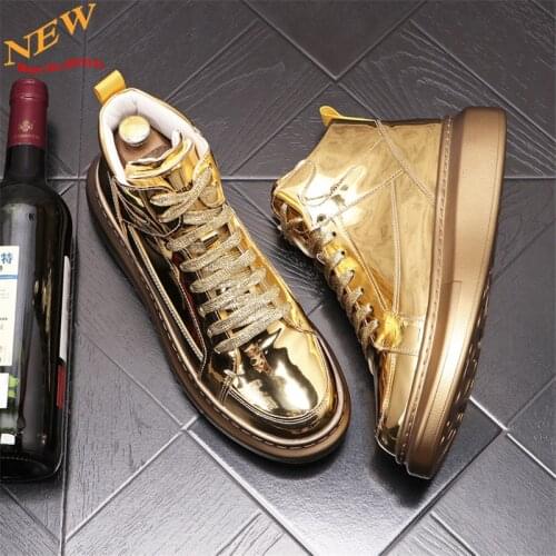 Fashion Gold Silver Men Platform Casual Shoes Leather Sneakers Hip-hop Height Increasing High Tops Zapatillas Hombre
