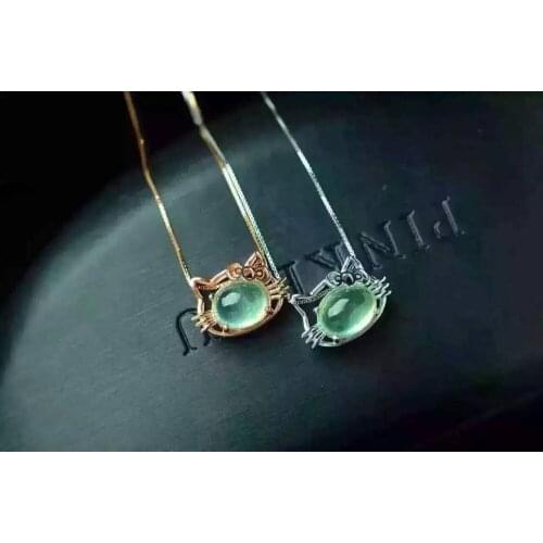 Natural prehnite stone pendant 925 Sterling silver Natural gemstone Pendant Necklace trendy lovely Cat women girl jewelry