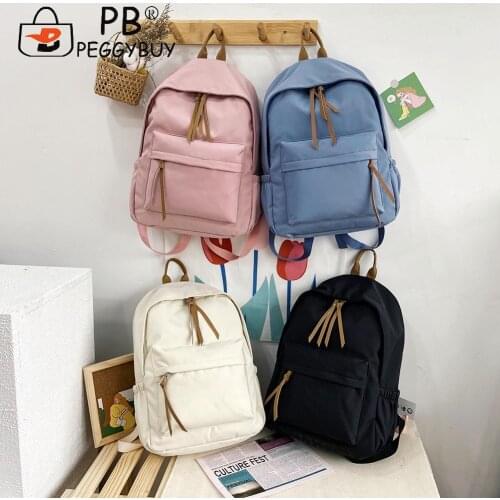 Fashion Preppy Style Women Pure Color Knapsack Casual All-match Nylon School Bags Portable Large Capacity Zipper Travel Backpack