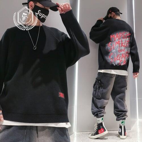 Men Fashion Loose Print Heavyweight Knitsweaters Casual Pullover Hip Hop NEW Sweaters
