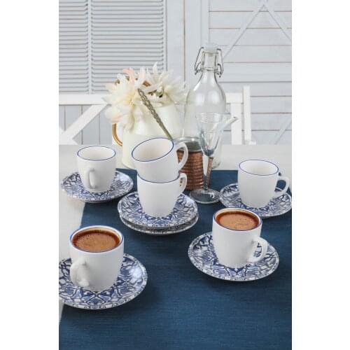 Ceramic Ottoman Turkish Coffee Set 12 Pieces for 6 People Vintage Tile Style Made in Turkey