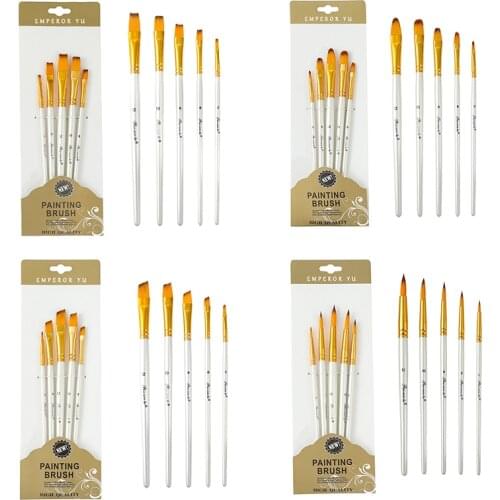 Artist Paint Brush Set 5Pcs High Quality Nylon Hair Wood Black Handle Watercolor Acrylic Oil Brush Painting Art Supplies