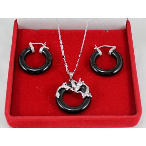 25mm Black dragon pendant hood earring Jades Jewelry set