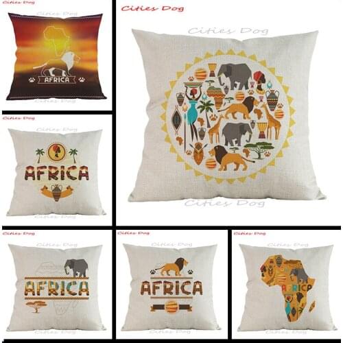 National Wind African style cushion cover linen Cartoon animal africa pattern Printed Home sofa Decoration Pillow case