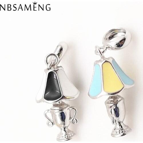 New 100% 925 Sterling Silver Beads Charm Trophy Cup Goblet Pendant Enamel Charms Fit Bracelets Women Diy Jewelry