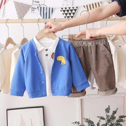 2021 Spring New Children Kids Clothes Suit Baby Boy Cartoon Coat T Shirt Pants 3Pcs/set Toddler Cotton Clothing Sport Tracksuits
