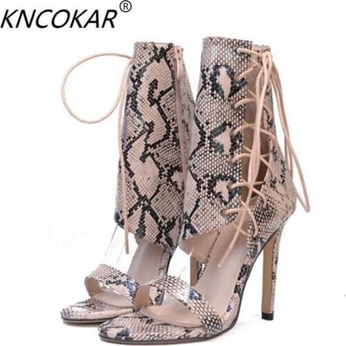 KNCOKAR 2018 Spring and autumn new European and American 11 CM heel high cross bandages hollow Serpentine cool boots Sexy Sandal