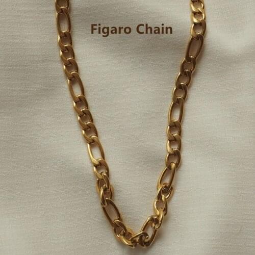 New Ins Stainless Steel Figaro Chain Necklace Simple Real Gold Plated Basic Chain Necklaces For Women Girls Fashion Jewelry Gift