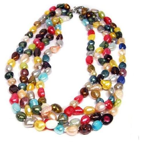 Natural Rainbow Pearl Necklace,20inches Statement Womens Handmade Real Freshwater Pearl Jewellery,New Free Shipping