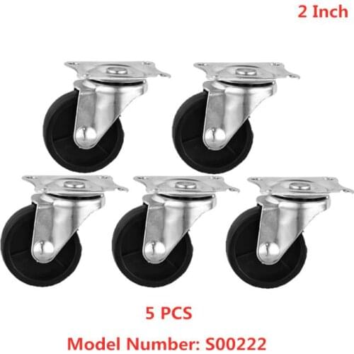 5 Pcs/Lot Casters 2 Inch Black Pp Universal Wheel Light Flat Bottom Vientiane Wear Resistant Nylon Rotating Pulley