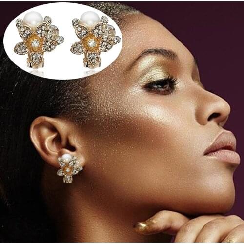 Elegant Hypoallergenic Imitation Pearl Flowers Earrings for Women Non-Pierced Clip on Earrings Dinner Parties Jewelry