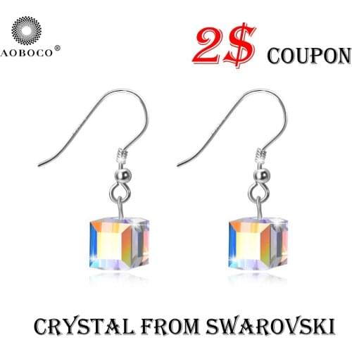AOBOCO Fine Jewerly 925 Sterling Silver Cube Drop Earrings Crystal From Swarovski For Womens Gift Drop Earring Jewelry Earrings