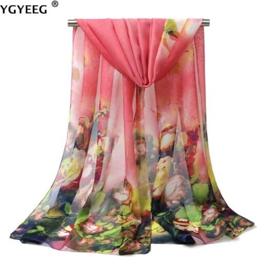 YGYEEG New Women Chiffon Silk Scarfs Fashion Spring Polyester Scarves Print Flowers Shawl Summer Shawls And Hijabs Wholesale