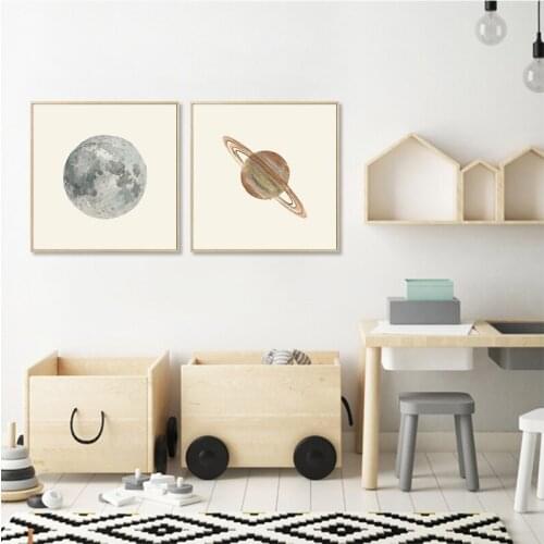 Solar System Planets Canvas Painting Earth Moon Venus Saturn Wall Art Poster Educational Poster for Kids Child Living Room Decor