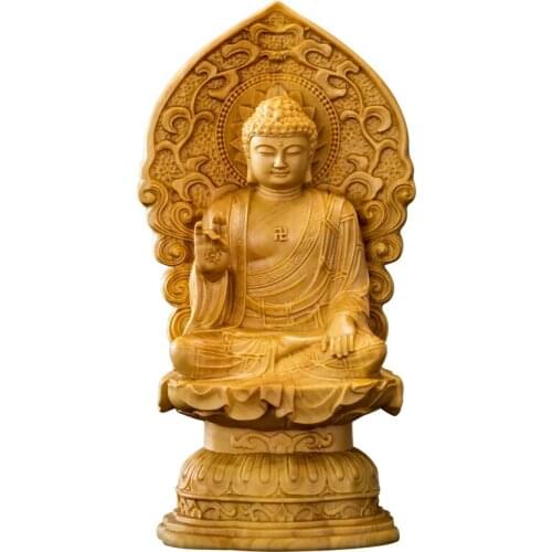 15cm Solid Wood Yellow Carving Buddha Shakyamuni Buddhas Statue Light Car Decoration Lucky Ornaments