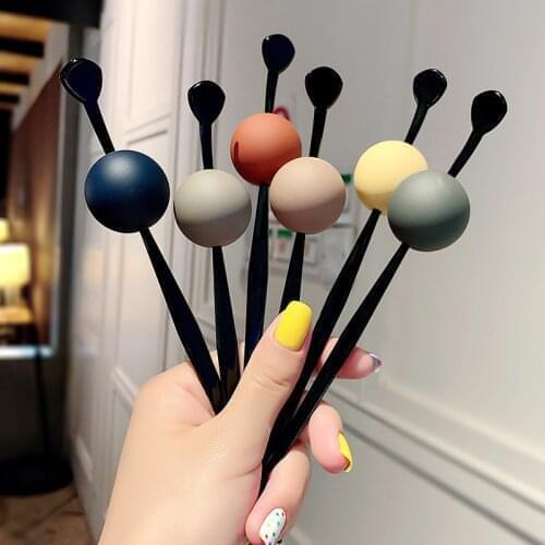 Korean Hair Sticks Hairpins Candy Color With Round Ball Hair Clip Women Girls Wedding Bride Hair Fork Jewelry Gifts 2021 New