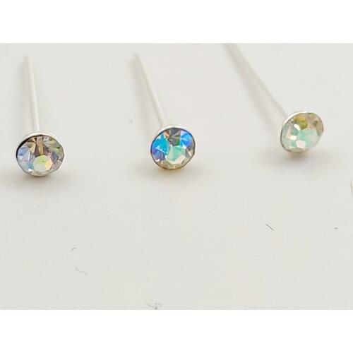 925 Sterling silver nose Pin stud 2.5mm AB crystal fashion women nose piercing jewelry 20pcs/pack