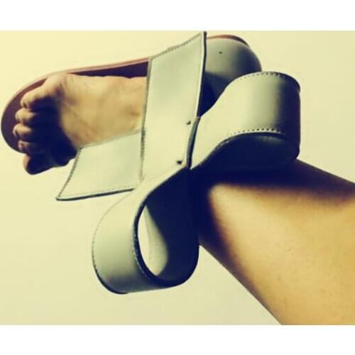 Big Size 11 Cheap White Leather Big Bowtie Flat Sandals Women Fashion Ankle Strap Cut-out Clip-toe Summer Dress shoes woman Free