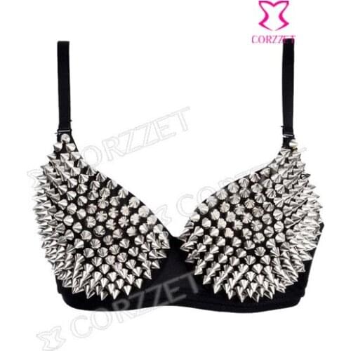 Womens Sexy Gold Silver Tone Metallic Punk Gathers Spike Studs Rivets Bra Bralet 32 34 36 38 40 B Cup New 2014 Fashion Clubwear