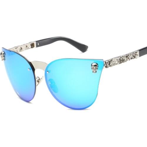 Fishing Eyewear Unique Skull For Women Cat Eye Sunglasses Oversized Rimmed Mirror Metallic Personality Carved Mirror Leg