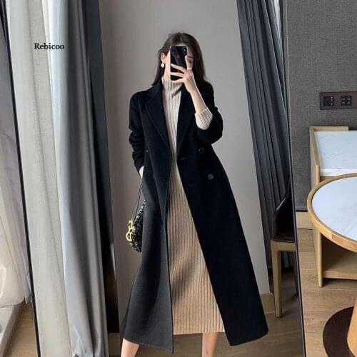 Brand Design Elegant Double-Sided Wool Overcoat With Real Mink Fur Collar Women Long Wool Jacket Trench With Belt