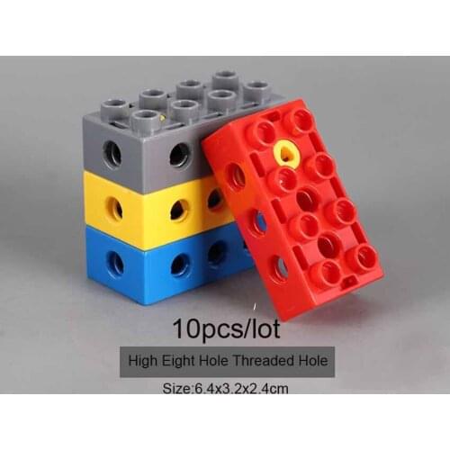 10pcs/lot Big Bricks Technic Parts High 8 Hole Threaded Hole Building Blocks DIY Creative STEAM Children Toy Blocks Parts