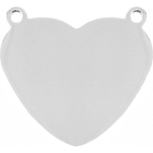 100% Stainless Steel Heart Blank Tags Charm Pendant 2 Holes Metal Charms Connectors For Jewelry High Polished Wholesale 50pcs