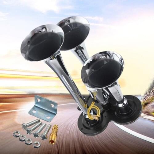 12V / 24V 110-135dB Super Loud Car Triple Trumpet Train Air Horn for Boat Train Car Vehicle