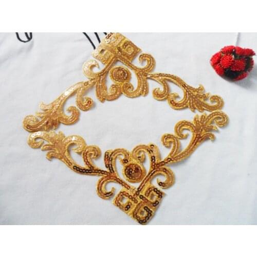 24*9 cm golden sequins iron on embroidery patches lace motifs iron on applique garment accessorie