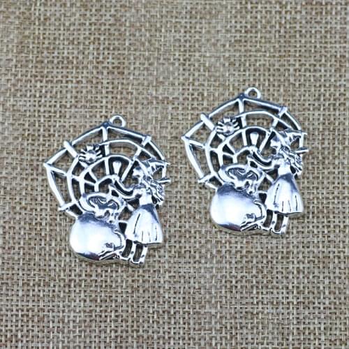 3 Pieces40*33mm Mixed Alloy Antique Silver Color Witch Spider Wicca Charms Vintage Pendant Accessory For DIY Jewelry Making