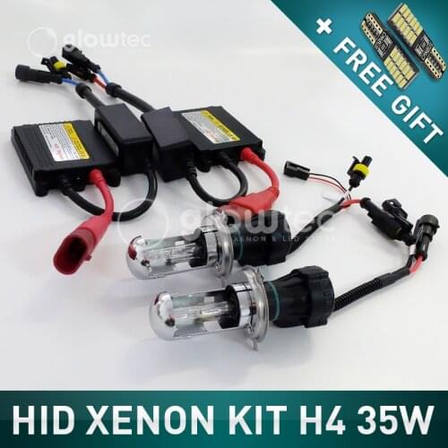 35W DC HEADLIGHT HID KIT H4 SLIM BALLAST Bulbs H4 ALL COLORS 4300K 6000K 8000K 10000K 12000K GLOWTEC + free gift
