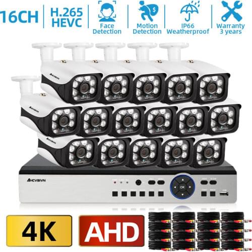 4K 16CH AHD DVR CCTV System 8MP IR Night Vision In/Outdoor Waterproof Camera 16CH 5IN1 DVR Kit Remote View Motion Detection